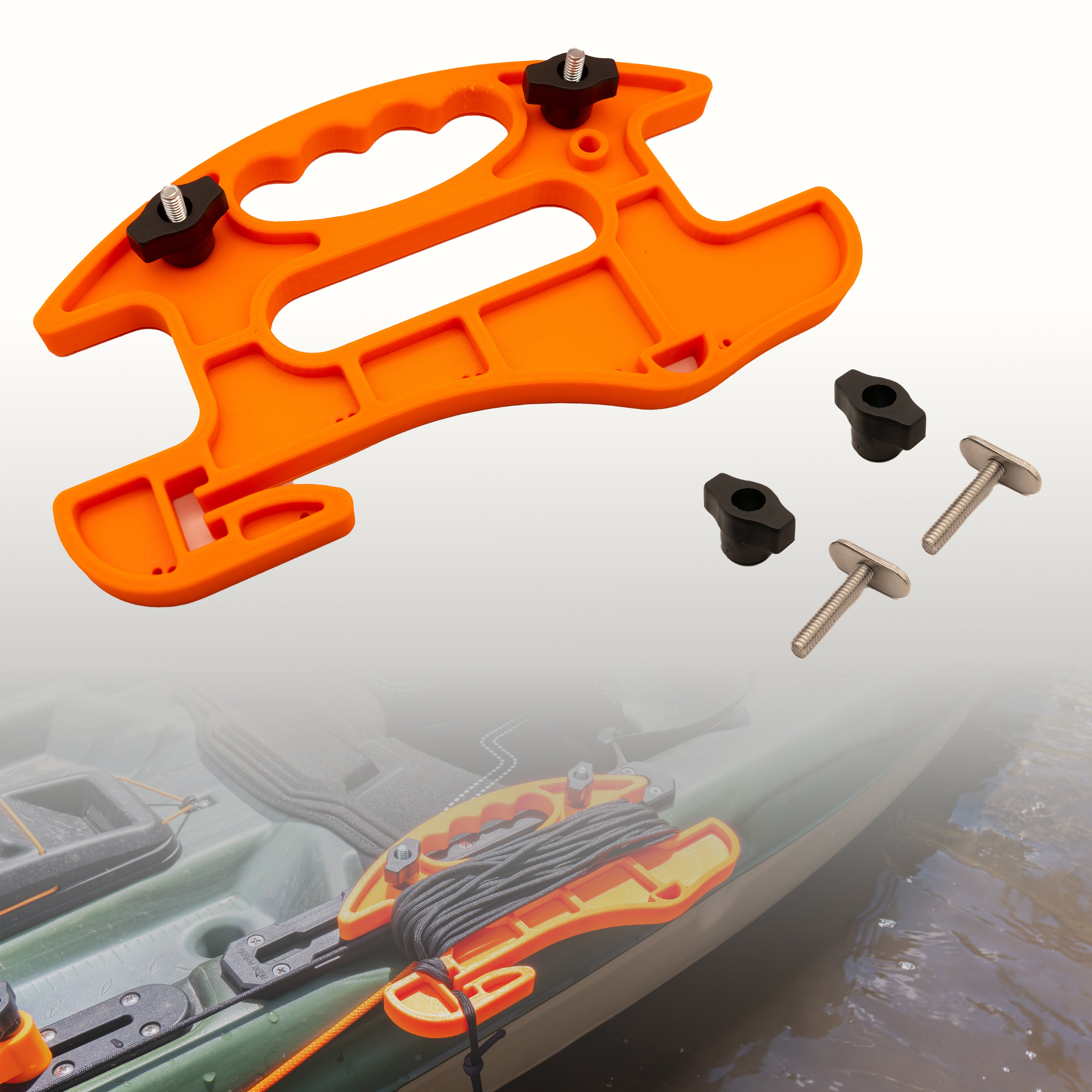Kayak Anchor Line Reel & 50' Paracord | Track Mount
