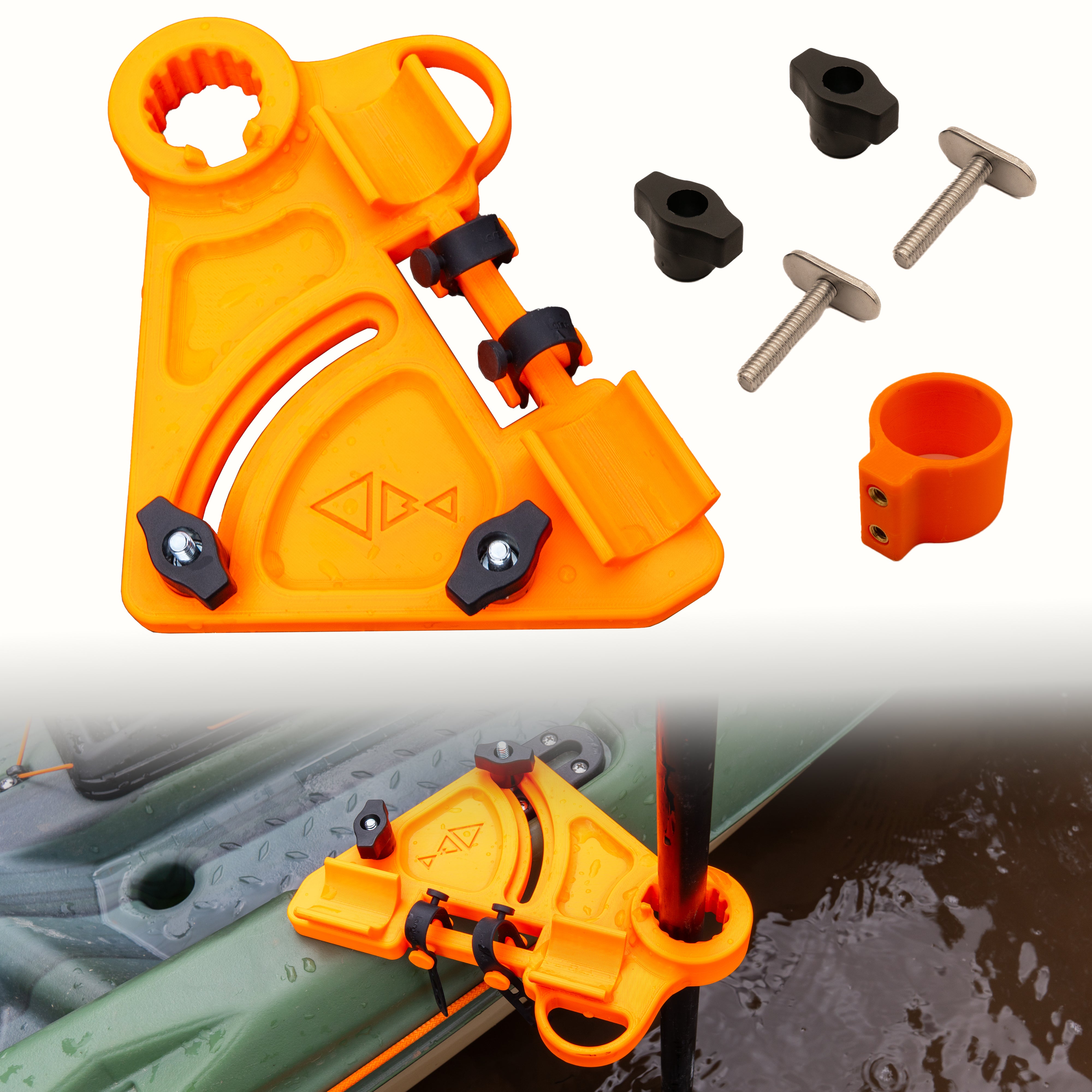 kayak with fishing rod holder Feelfree Kayaks Flush Mount Large Single CLIP ON FISHING ROD HOLDER FOR KAYAKS AND CANOES Installs in seconds No holes to drill No tools needed Adjustable/Removable Clip on fishing rod holder for sit inside kayaks and canoes DIY Rod Holders for Kayak: