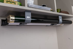 The Fly Rod Tube Holder Quad Shelf by Pesca Innovations can hold four two inch diameter fishing rod tubes.