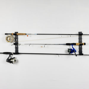The Pesca Innovations Fishing Rod Holder Package allows you to store three fishing rods of any size on a wall.