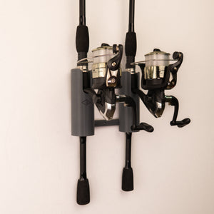 The Vertical Fishing Rod Holder: Double by Pesca Innovations can store any two fully assembled fishing rods.