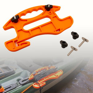 Kayak anchor line storage by Pesca Innovations main image with product alone, included hardware and shown mounted on a kayak. 