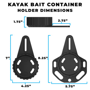 Kayak Bait Container by Pesca Innovations dimension image showing the size of the holders with and without the tool holder.