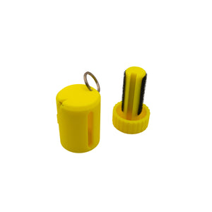 Waste line holder by Pesca Innovations showing both parts in yellow with a white background.