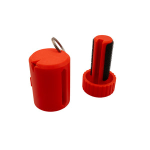 Waste line holder by Pesca Innovations showing both parts in red with a white background.