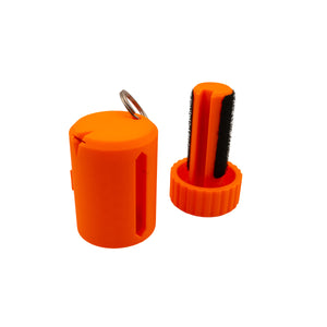 Waste line holder by Pesca Innovations showing both parts in orange with a white background.