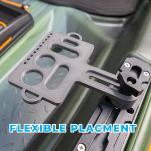 Flexible mount on a green vehicle with text 'FLEXIBLE PLACEMENT'.