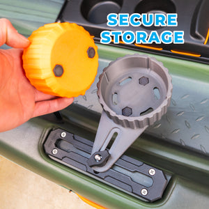 Secure with magnets on kayak bait container and holder