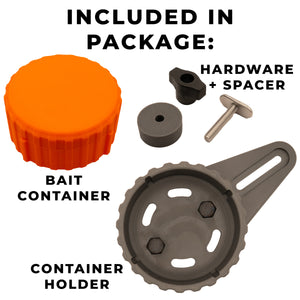 Included in package image with bait container, container holder and hardware on white background