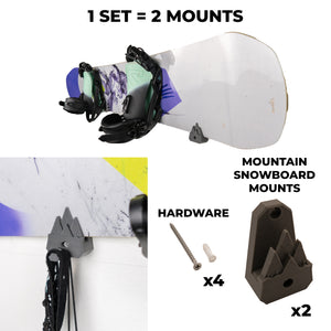 Mountain snowboard mount set with hardware on a white background
