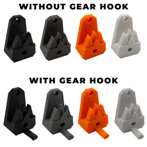 Pesca Innovations Mountain Snowboard Holder with and without gear hook options.