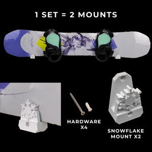 Snowboard with mounting hardware on a black background