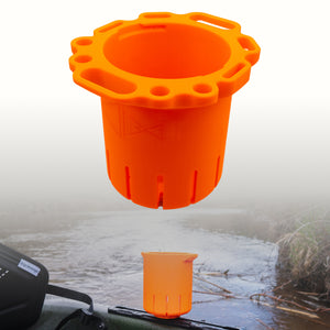 Kayak Water Bottle Holder by Pesca Innovations main image with holder and tool holder without a bottle and holder on a kayak.