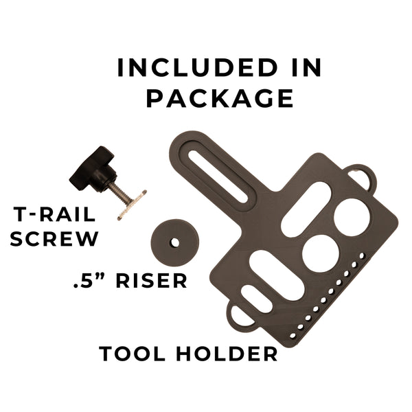List of included items in a kayak fishing tool holder package on a white background
