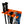 Orange ski pole holder by Pesca Innovations with ski poles hanging by the straps and by the handle.