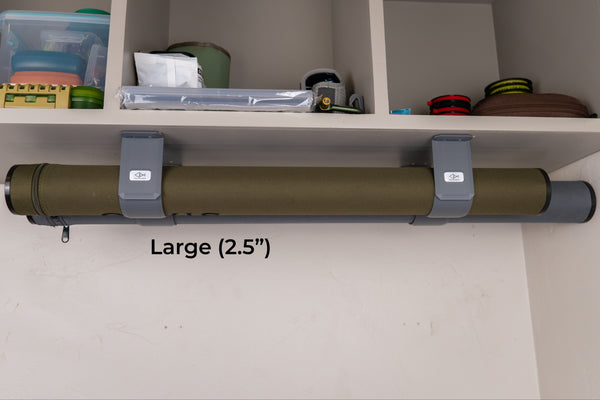 The Fly Rod Tube Holder Double Shelf by Pesca Innovations is available in a two and a half inch fishing rod tube diameter.