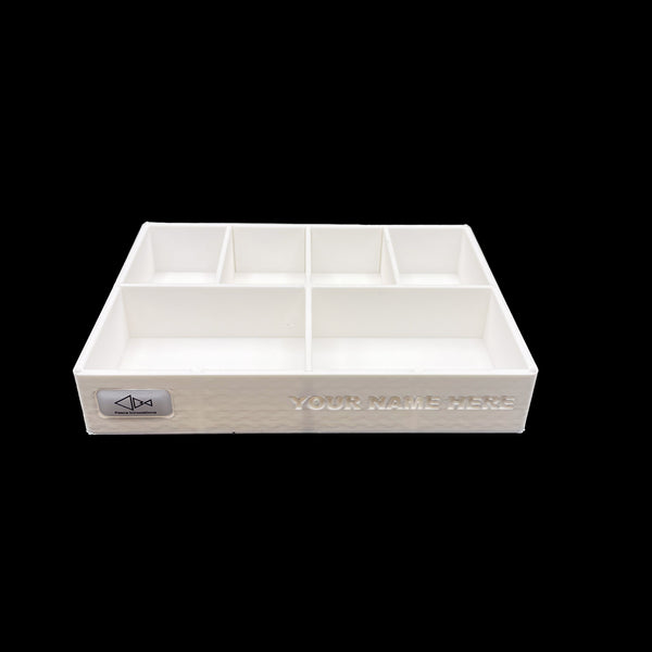 The Fly Shop Tray by Pesca Innovations can be engraved with your shops name or any other text. 