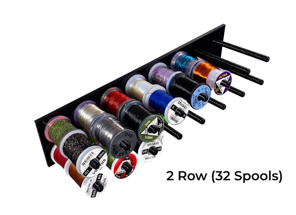 The Fly Tying Thread Holder for your Wall by Pesca Innovations is available in a two row version which can hold thirty two thread spools. 