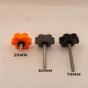 Three size markers for screws with measurements 20MM, 60MM, and 70MM on a beige background.