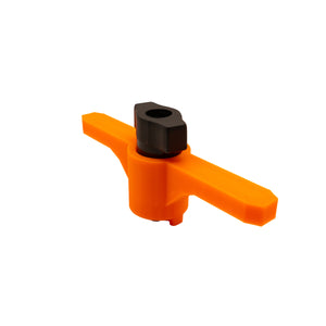 Orange and black boat cleat on a white background