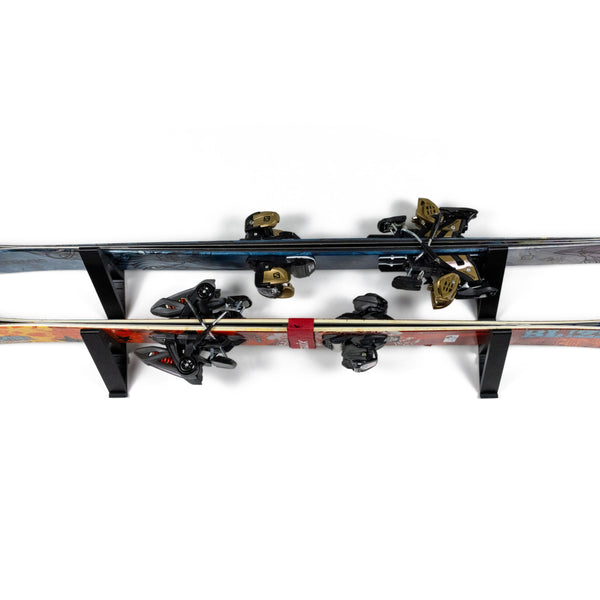 Front view of the Ski Holder Package by Pesca Innovations. It allows you to store two sets of skis easily. 