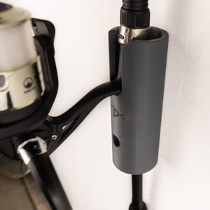 The Vertical Fishing Rod Holder Single Wall Mount by Pesca Innovations can hold any size fishing rod fully assembled. 